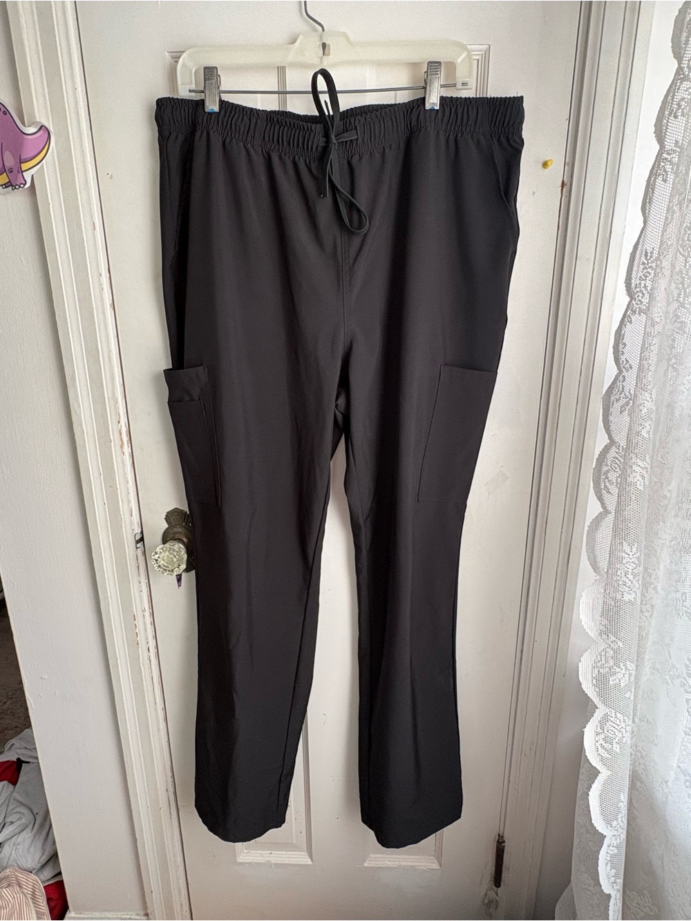 Black Drawstring Elastic Waist Scrub Pants